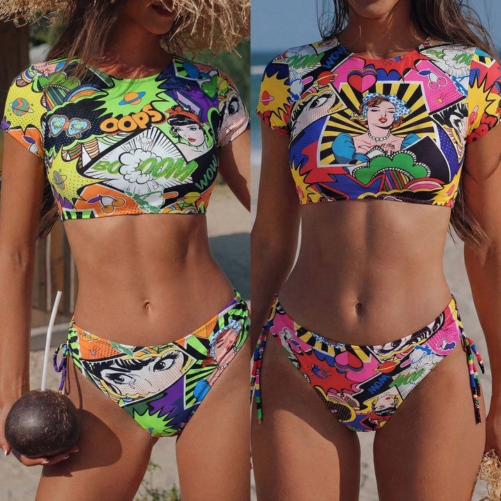 Dame Crop-Top Bikini med floralt design Skovae