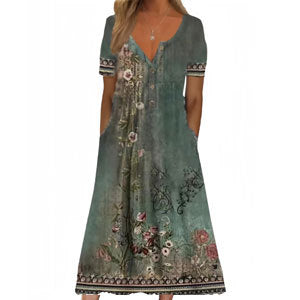 Dame Elegant Maxikjole med floralt design og praktiske lommer Stilla