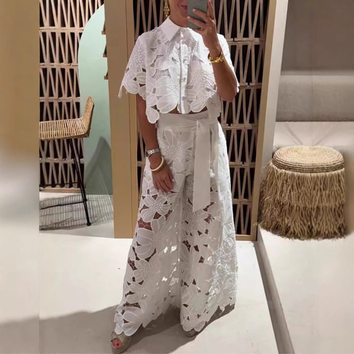 Dame sæt i moderne blomsterdesign med cropped bluse og maxi-nederdel Stilla