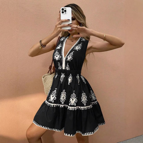 Kvinder Broderet Babydoll Kjole Stilla