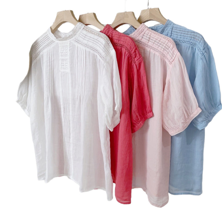 Femme Stilfulde Korte ærmer Broderet Bluse Stilla