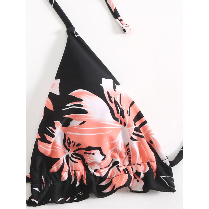 Dame triangel-bikini med blomsterprint og justerbare bindebånd Stilla