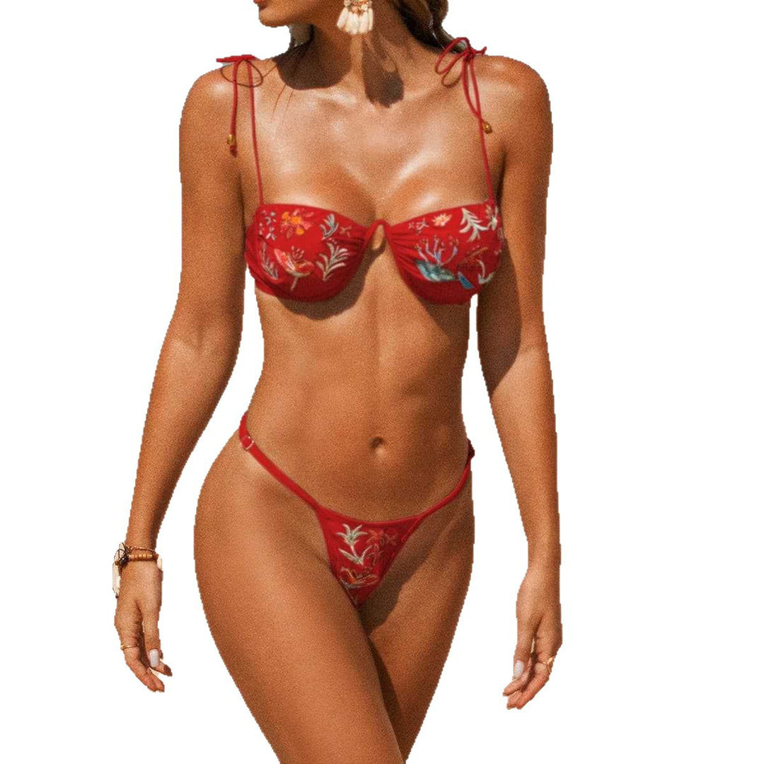 Dame Farverig broderet Bikini Skovae