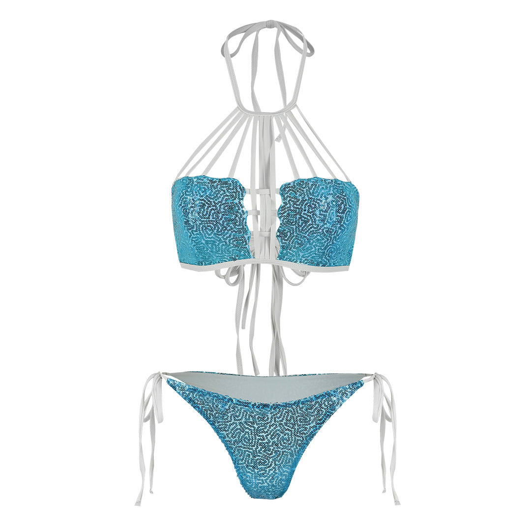 Dame bikini sæt med skinnende pailetter og innovativt stropdesign Stilla