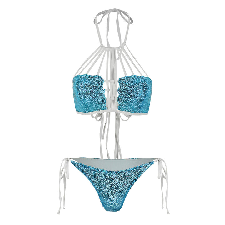 Dame bikini sæt med skinnende pailetter og innovativt stropdesign Stilla