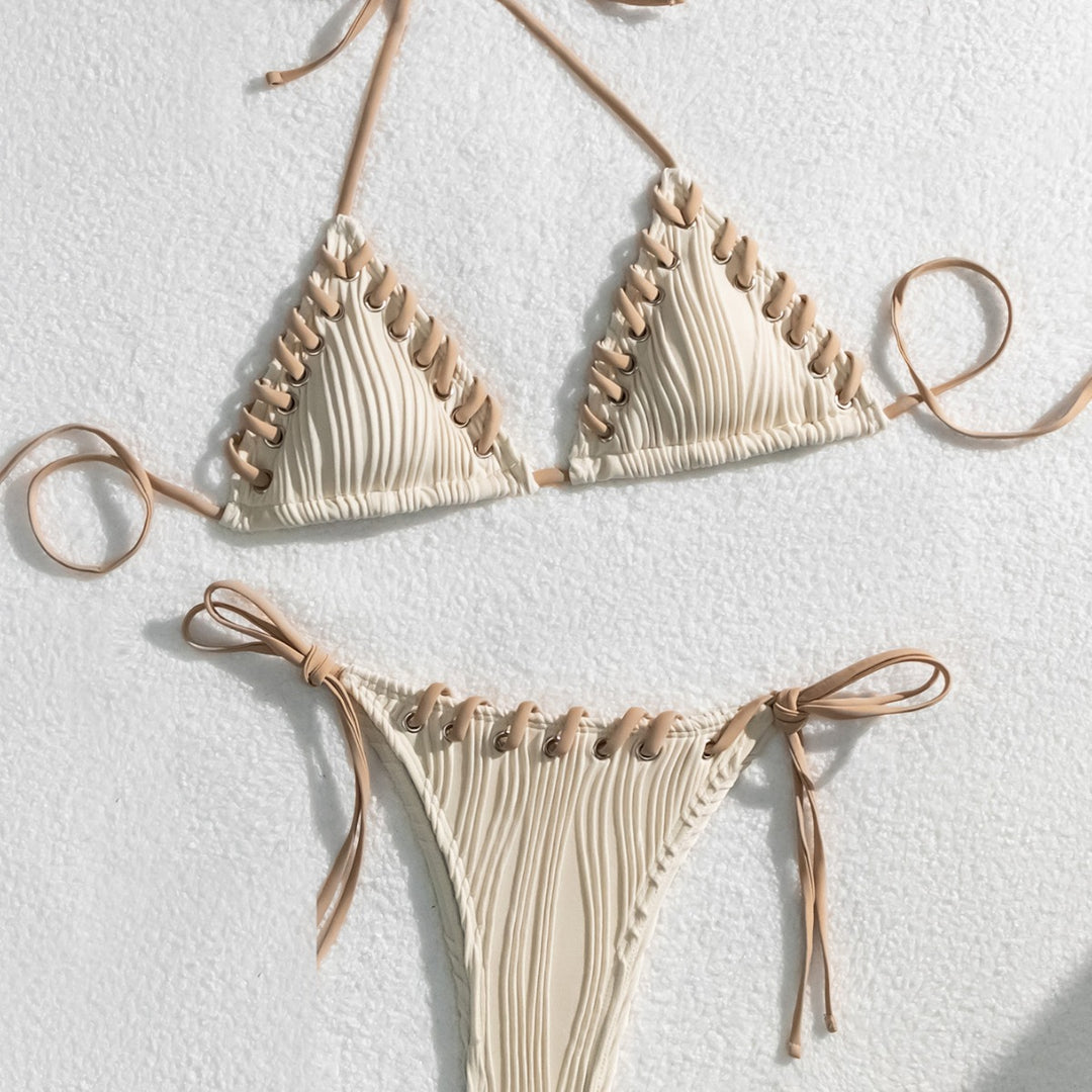 Dame Triangel-Bikini med raffinerede snøre detaljer og struktureret overflade Stilla