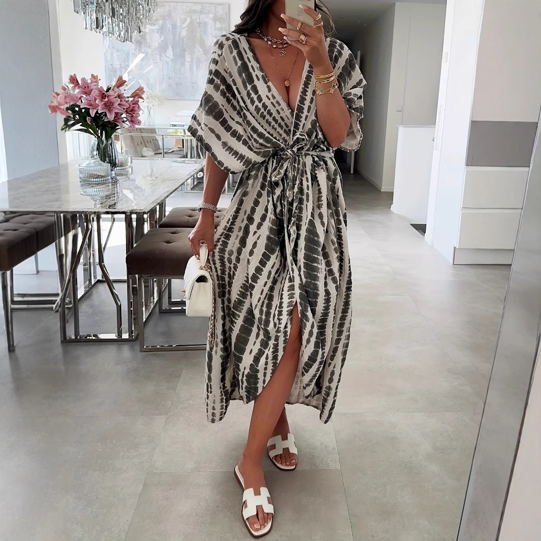 Femme Kimono-stil Maxi kjole med bindebælte Stilla