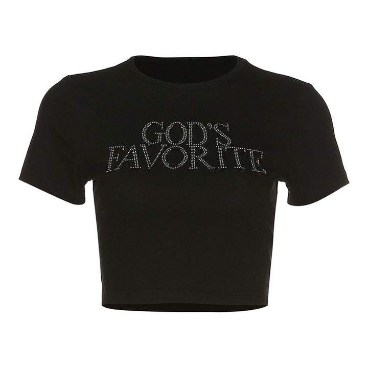 Dame Crop-T-Shirt med glinsende skrift Stilla