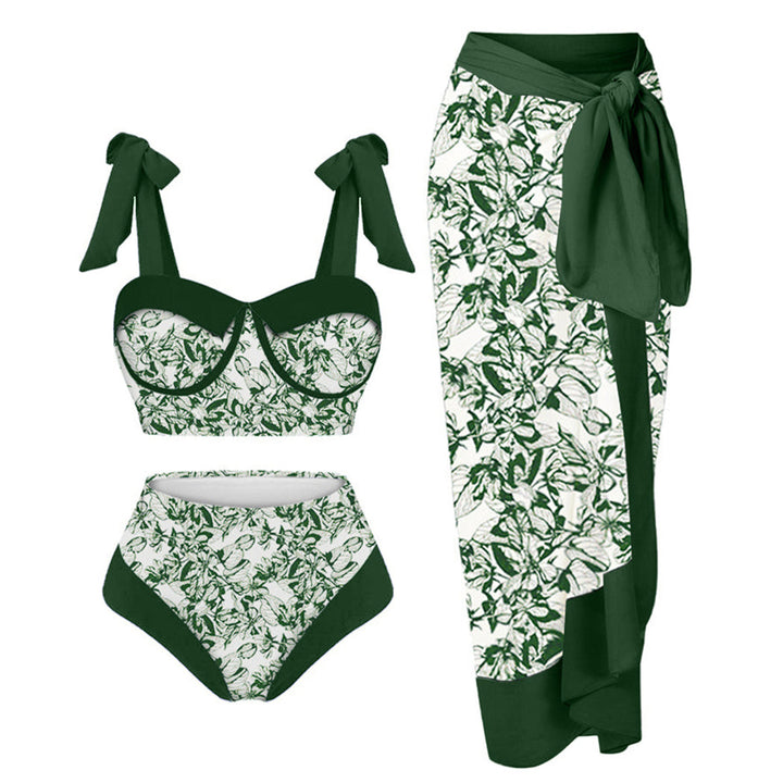 Dame HøjTaljet Floral Print Bikini Sæt med matchende Wickelrock Stilla
