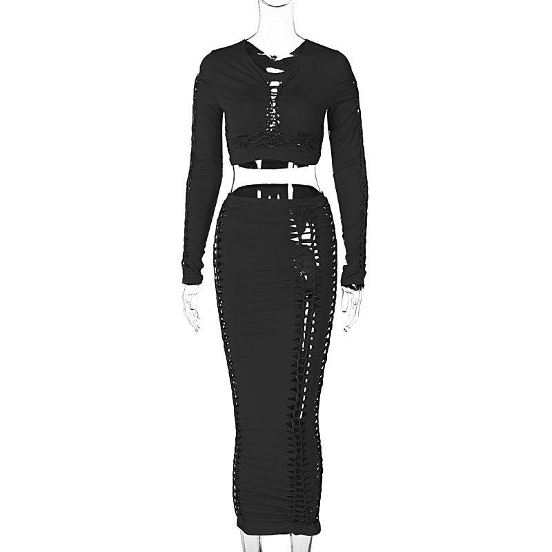 Dame Elegant sæt med figursyet crop-top og sløjfe-nederdel Stilla