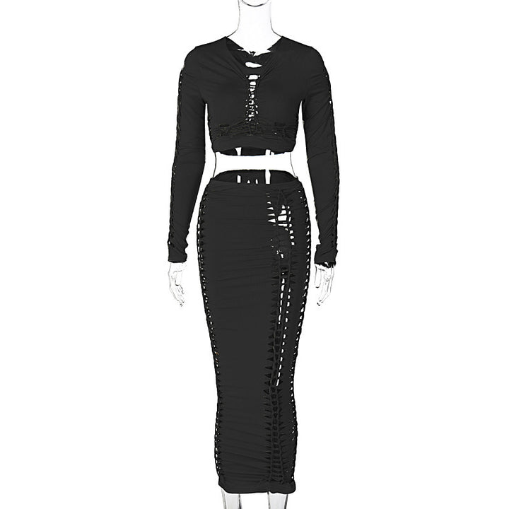Dame Elegant sæt med figursyet crop-top og sløjfe-nederdel Stilla