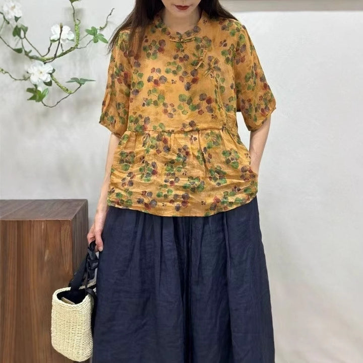Femme Flydende Floral Print Bomuld Top Stilla