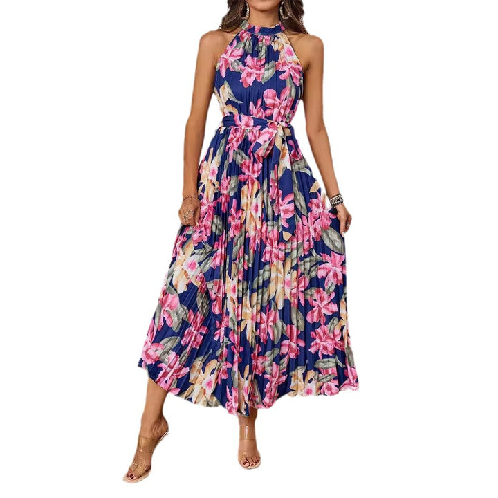Kvinder Elegant Maxi Kjole med Blomstret Design og Rynket Top Stilla