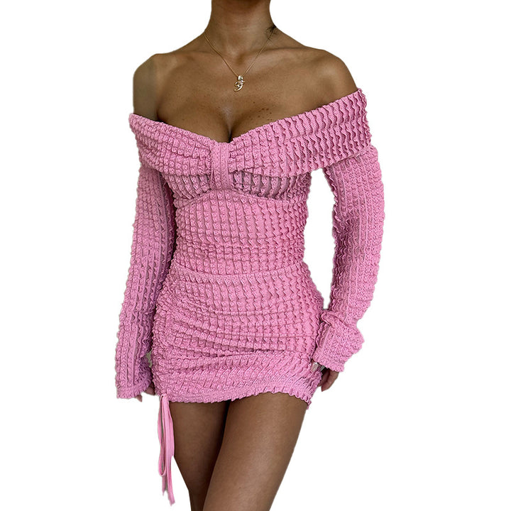 Dame off-shoulder mini kjole med rynk og dekorativ sløjfedetail Skovae