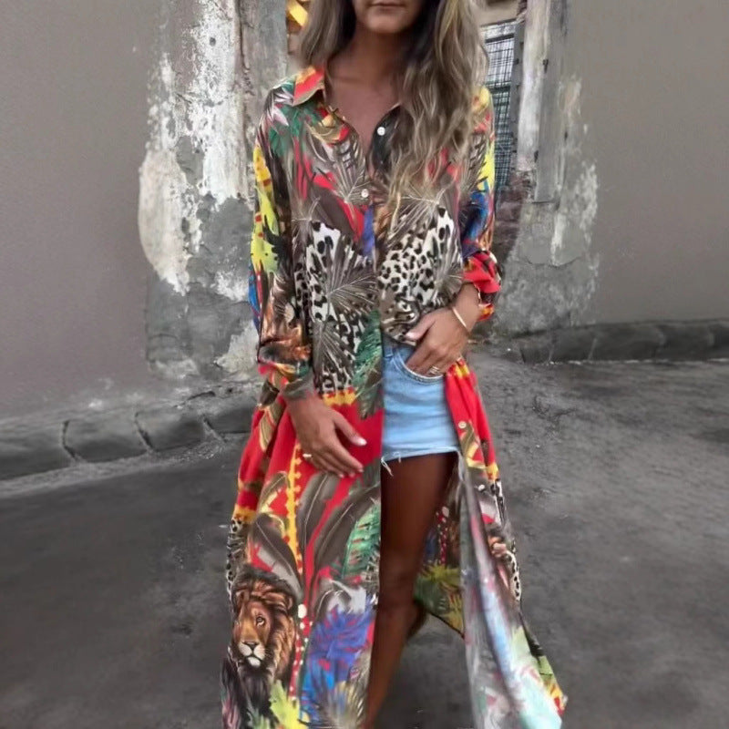 Dame Oversized Kimono med dyreprint og bred pasform Stilla