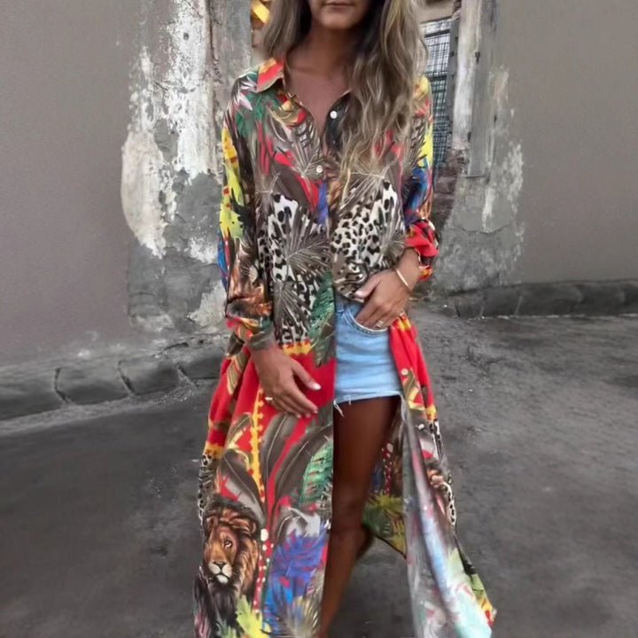Dame Oversized Kimono med dyreprint og bred pasform Stilla