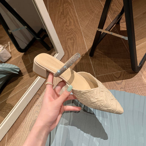 Dame Sling-Pumps med kunstneriske teksturer og moderigtige glimmerrem Stilla
