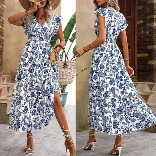 Dame Maxi-kjole med florlet design og raffinerede volanger Stilla