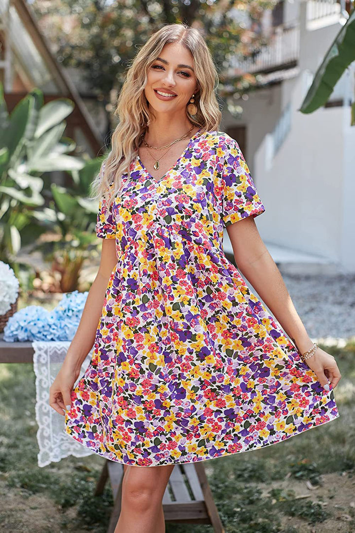 Kvinders skiftedress med blomsterudskæring og V-hals Stilla