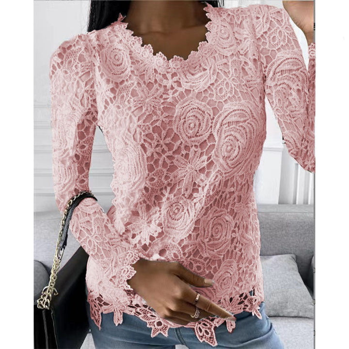 Stilla | Elegant Langærmet O Hals Blomsterprint Blonde Bluse