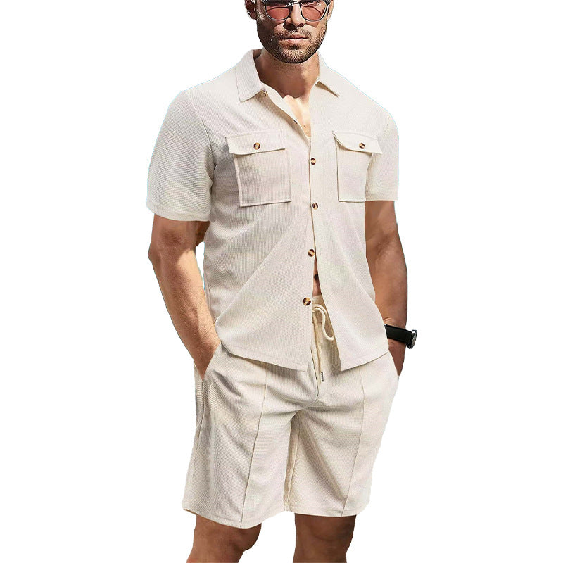 Herrer casual kortærmet skjorte og elastiske shorts-sæt Stilla