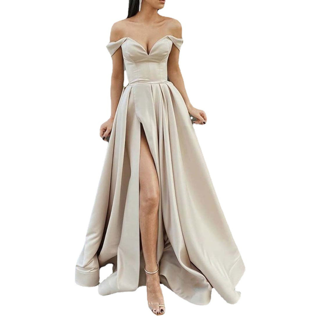 Dame Elegant Off-Shoulder Aftenkjole med høj slidse Stilla