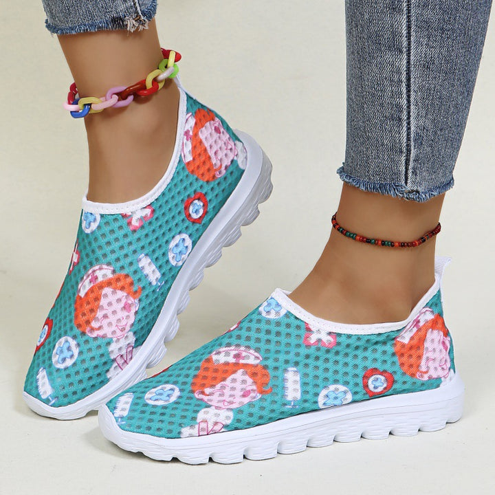 Dame Slip-On Sneakers med glædeligt motiv og skridsikker sål Stilla