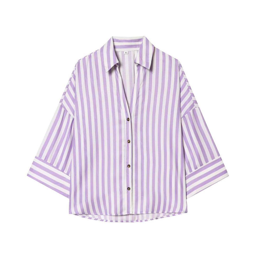 Kvinders moderne stribet bluse skjorte med oversized snit Stilla