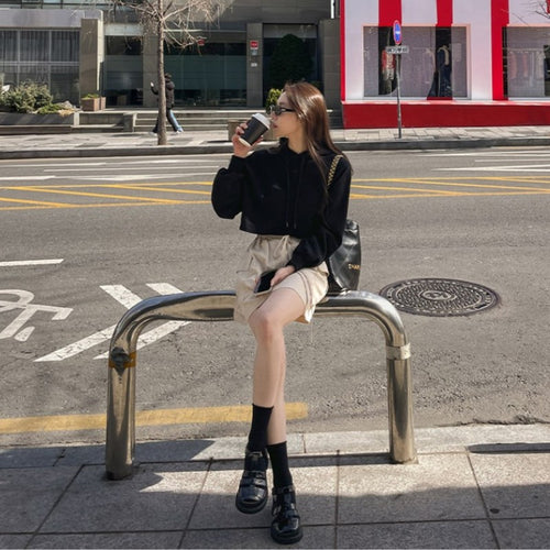 Kvinders afslappede cropped hoodie Stilla 1772505824