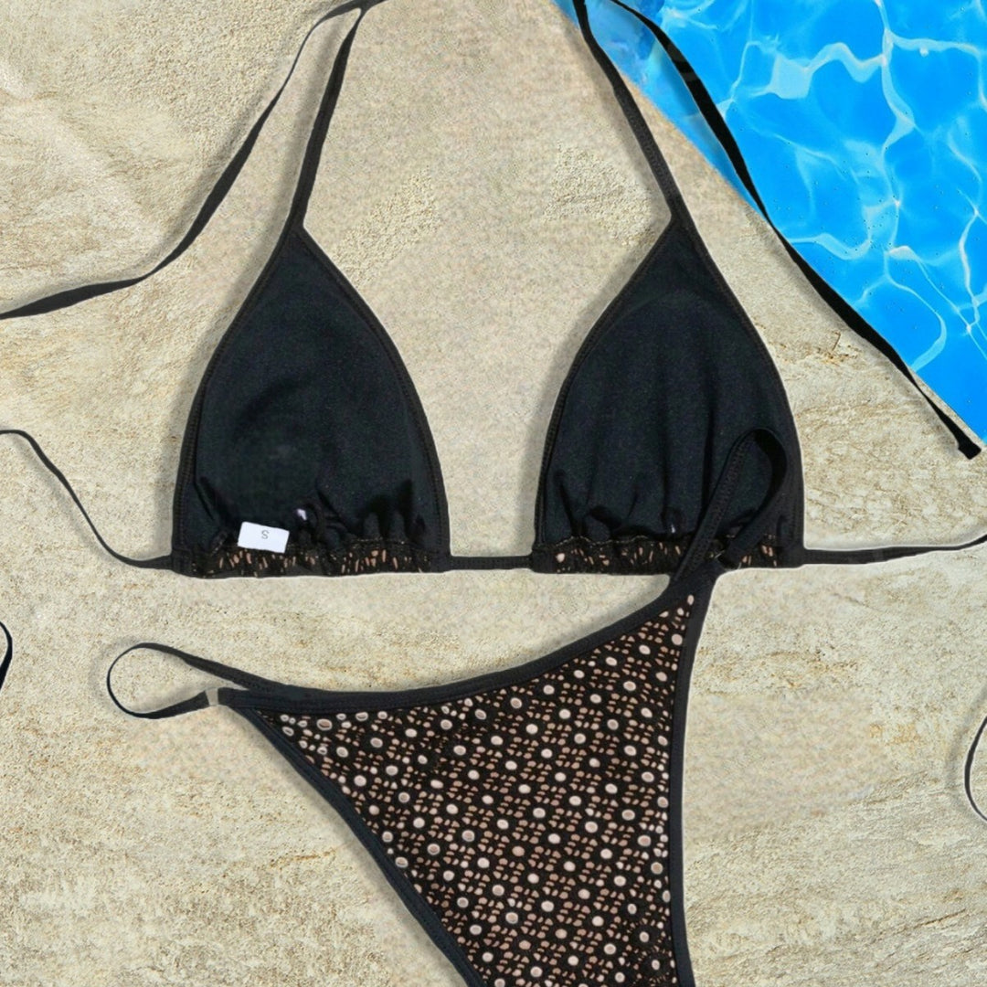 Dame Triangle Bikini Sæt med detaljerede blomsterudsnit Stilla