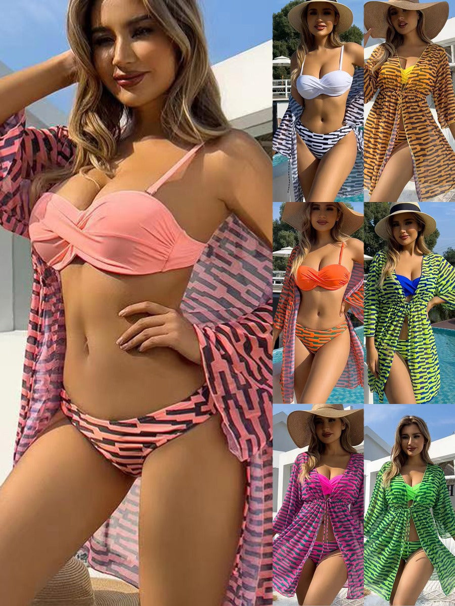 Dame gennemsigtig strandkimono med raffineret bindebånd og moderigtigt mønster Stilla