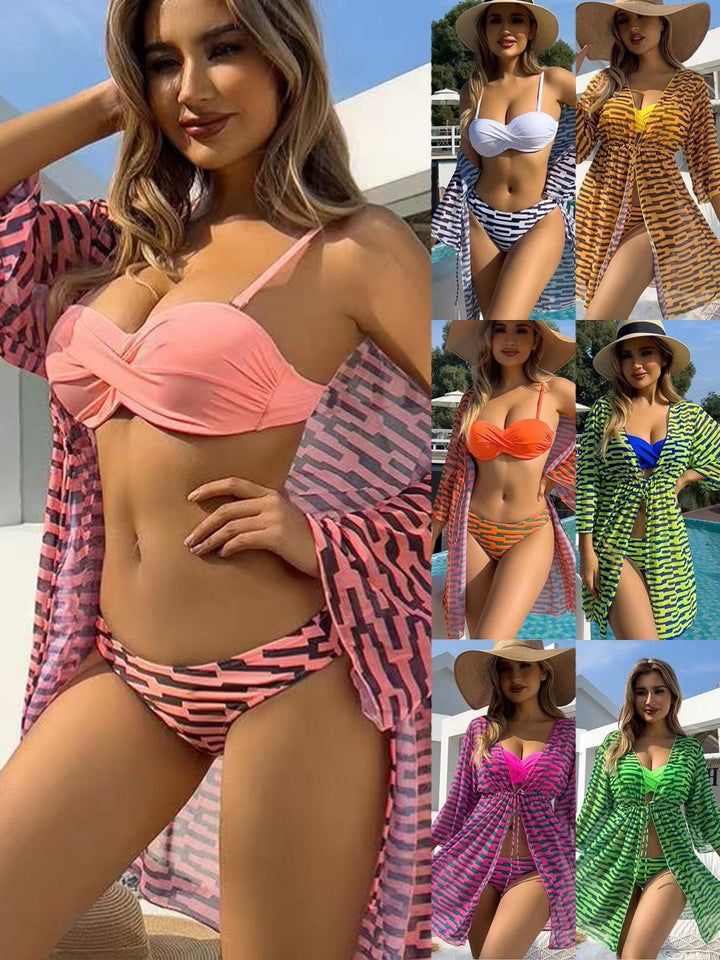 Dame gennemsigtig strandkimono med raffineret bindebånd og moderigtigt mønster Stilla