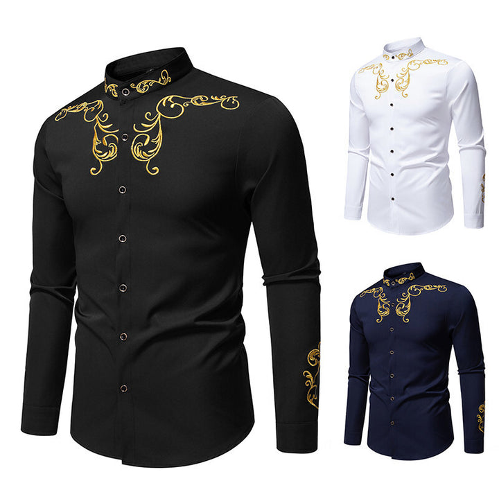 Herre Elegant Broderet Skjorte Stilla