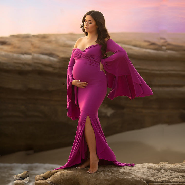 Kvinder Elegant Off-Shoulder Graviditet Maxikjole Stilla