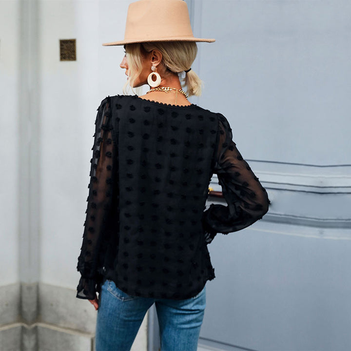 Dame elegant Puffærme bluse med struktureret prikkemønster Stilla