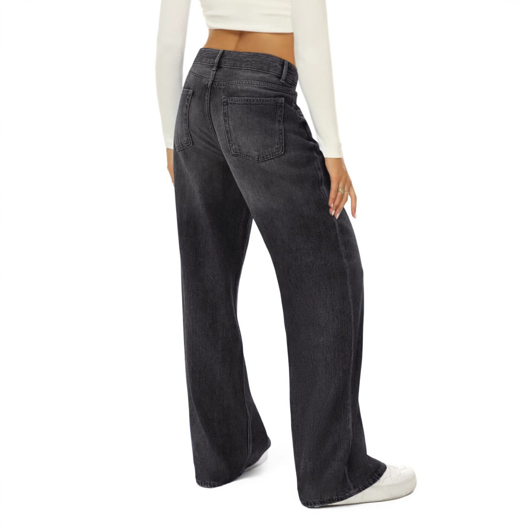 Dame brede højtaljede jeans med elegant snit Stilla