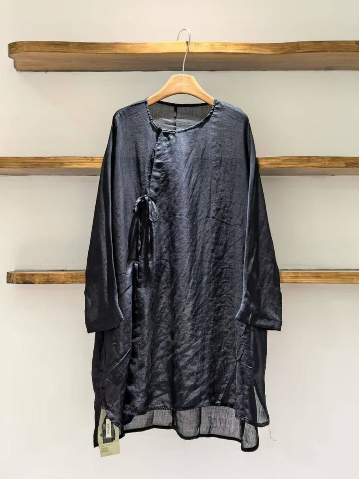 Dame Relaxed Fit Let Tunika Bluse med Bindebælte Stilla