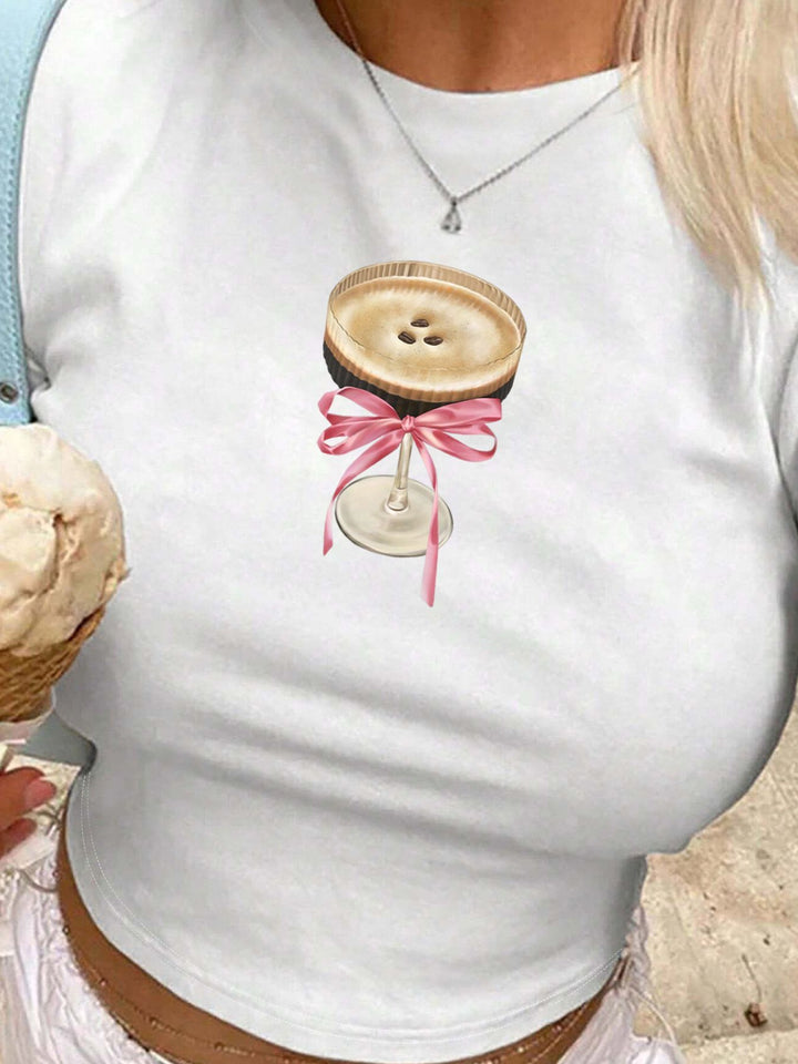 Dame Crop-T-Shirt med kunstnerisk læbemotiv og kreativt tryk Skovae