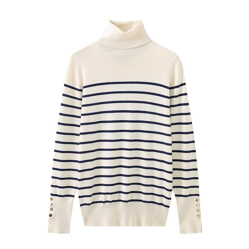 Femme Rullekravepullover med knapdetaljer Stilla