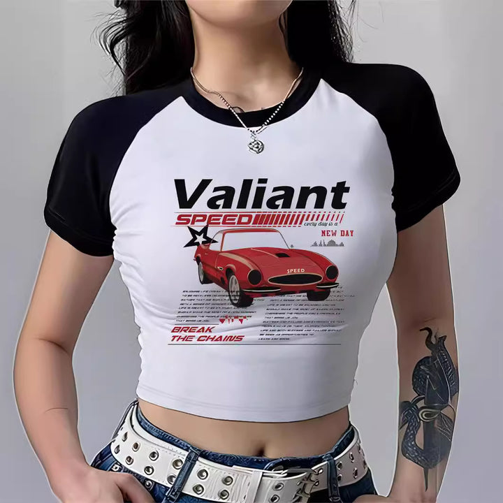 Dame Cropped T-Shirt med iøjnefaldende trykdesign Skovae