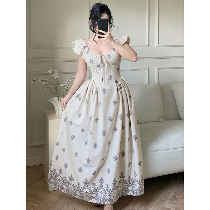 Dame Elegant maxikjole med romantisk flæse-design og blomstermotiver Skovae