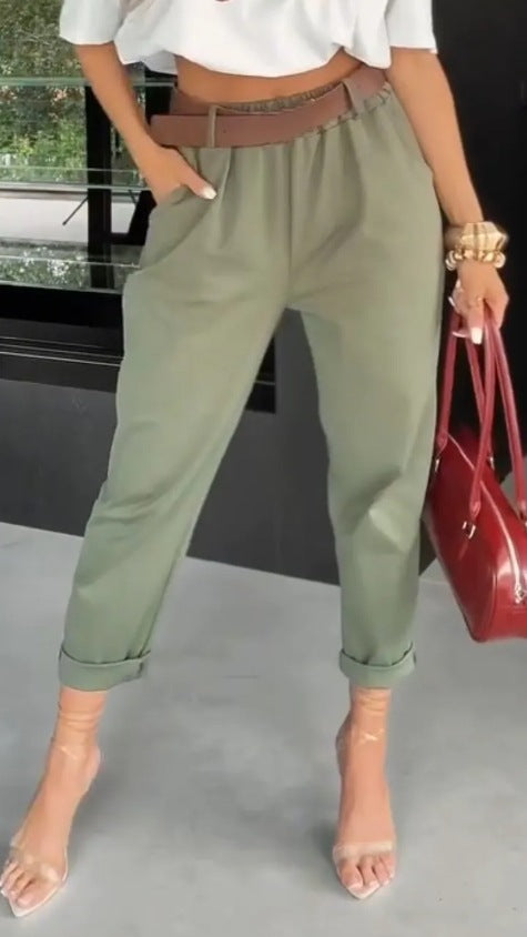 Kvinder moderne chino bukser med elastisk talje og bred ben Stilla
