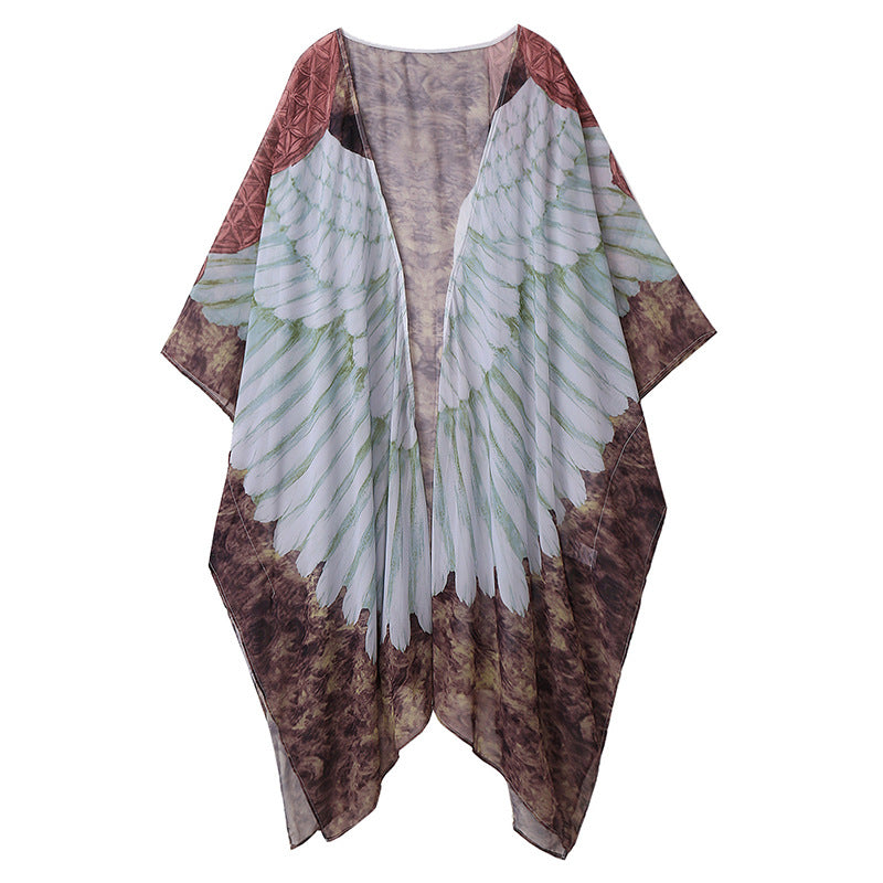 Dame Strandkimono med kunstnerisk vinge-design Stilla