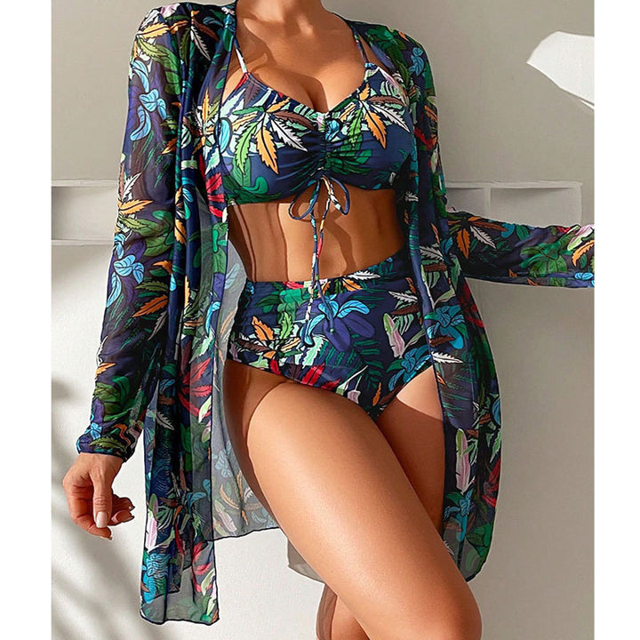 Dame bikini-sæt med gennemsigtig overdækning og blomsterprint Stilla