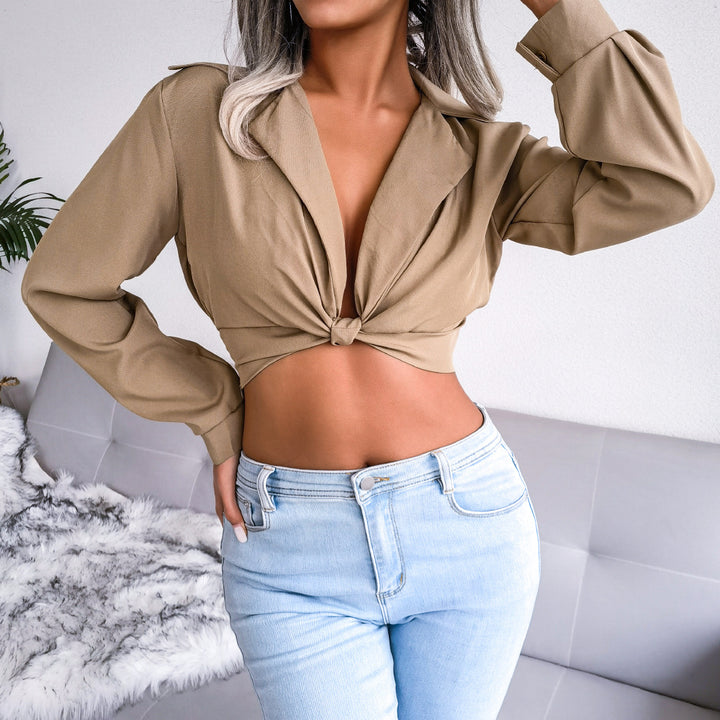 Dame Cropped Blazer med knude-detalje Stilla