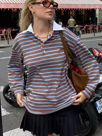 Dame Casual stribet skjorte med krave og elegante detaljer Stilla