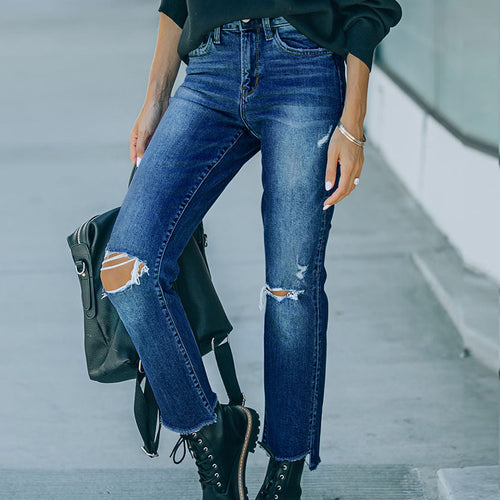 Dame Ripped Høj talje Jeans i trendy Vintage-stil Stilla