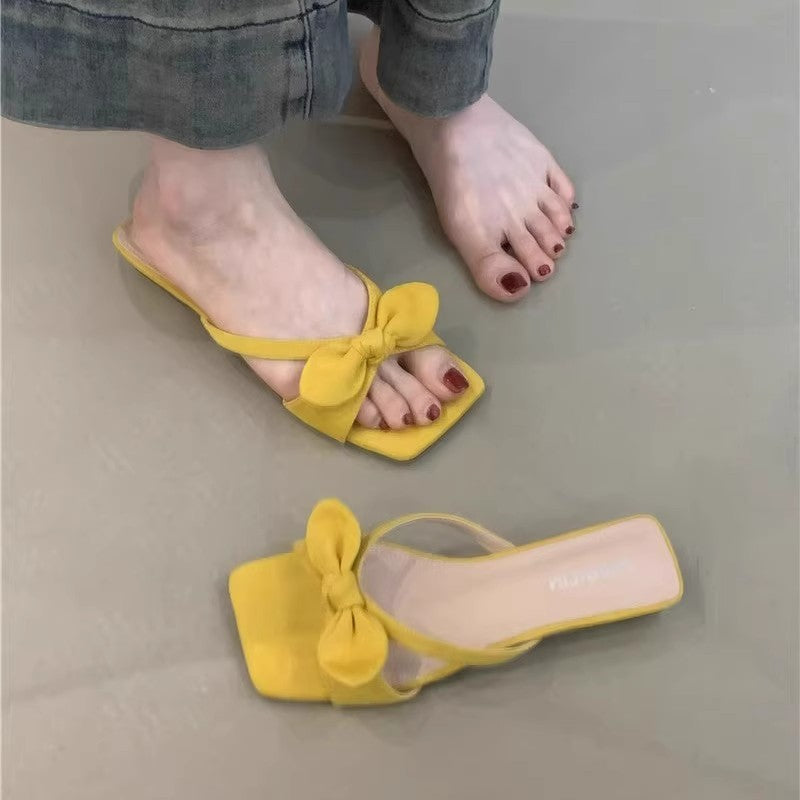 Dame Metallic Sløjfe-Detalje Slide Sandaler Stilla
