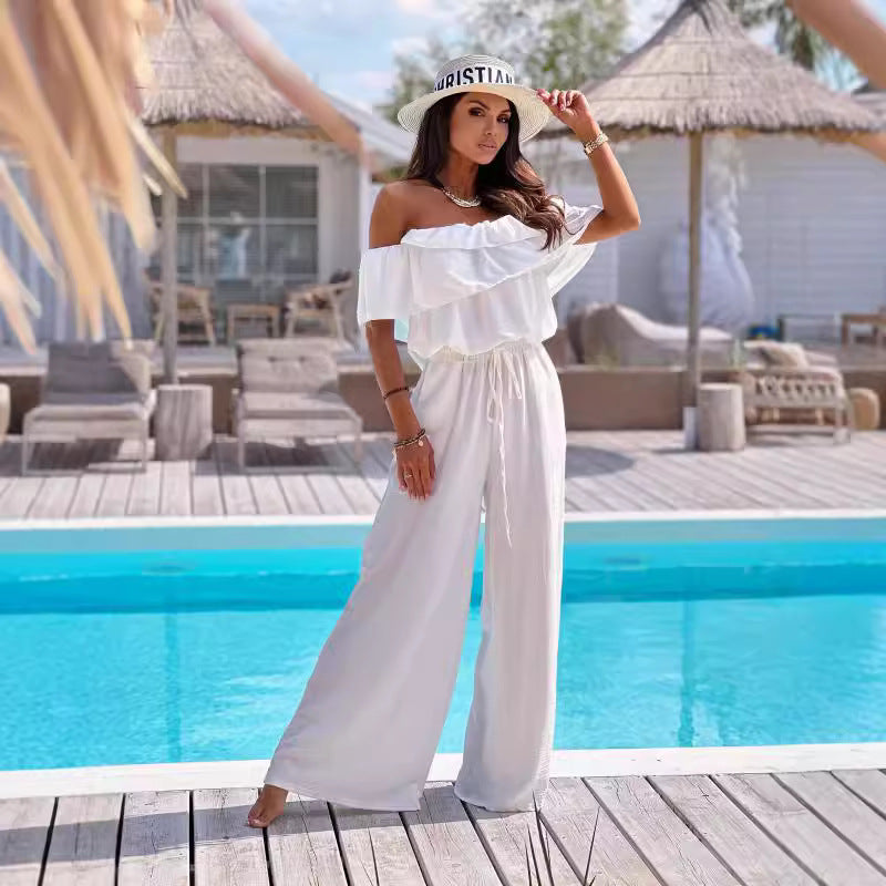 Damer Elegant Off-Shoulder Jumpsuit med Rynkedetaljer og løs pasform Stilla