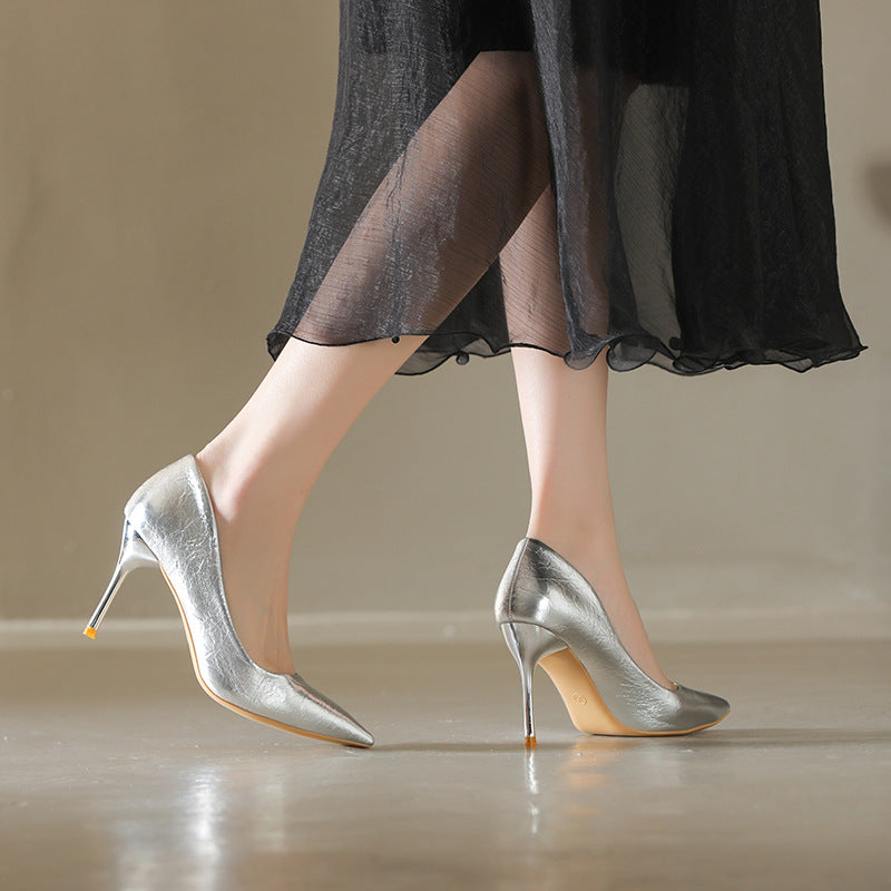 Dame Metallic Spids Hæl Hæle med Stiletto Hæl og Lak-Finish Stilla